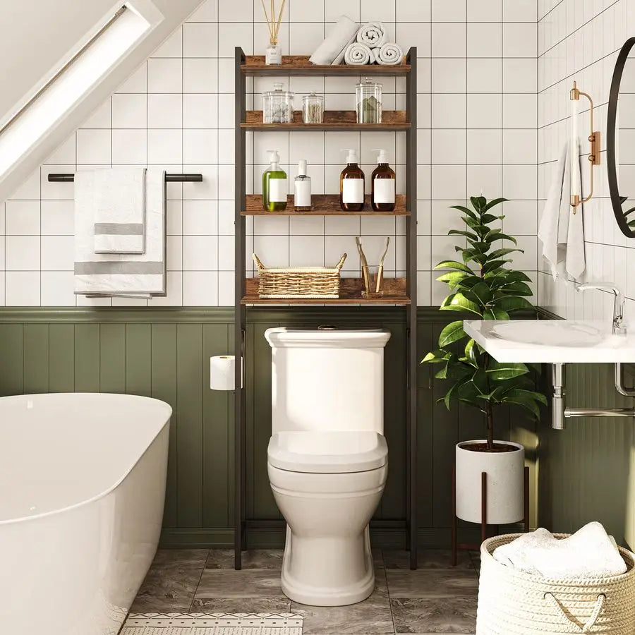 4-Tier Over Toilet Storage Rack with Hooks