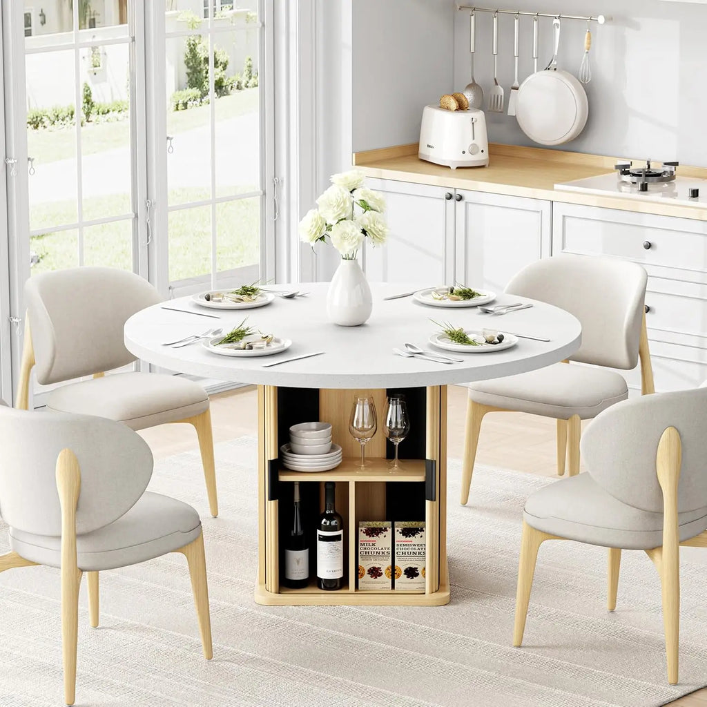 47" Round Farmhouse Dining Table with Storage