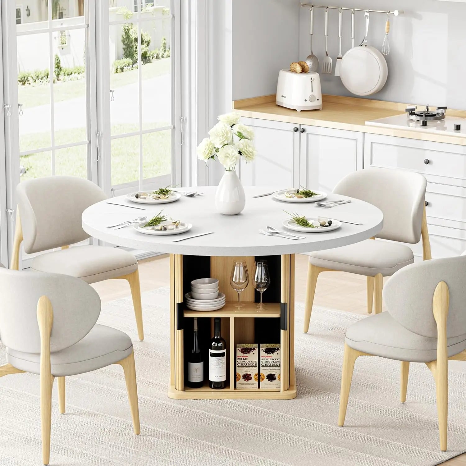 47" Round Farmhouse Dining Table with Storage