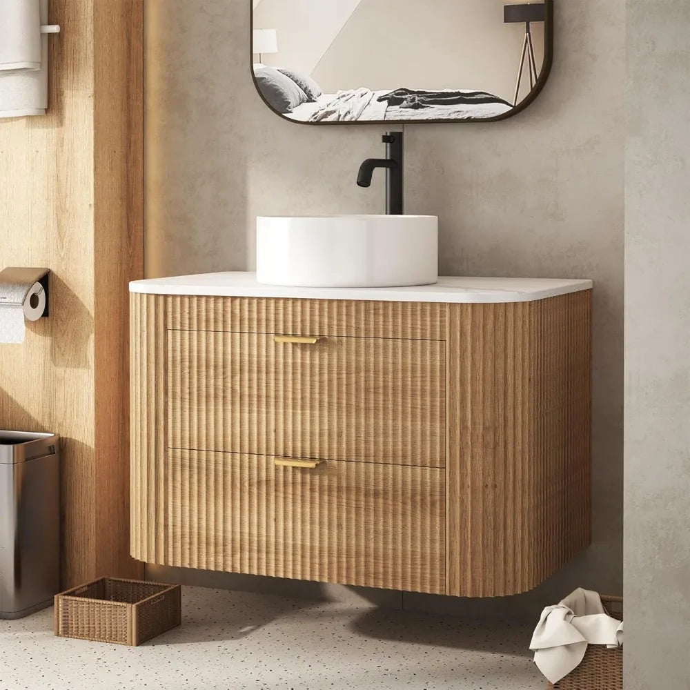 30" Floating Fluted Bathroom Vanity with Ceramic Sink