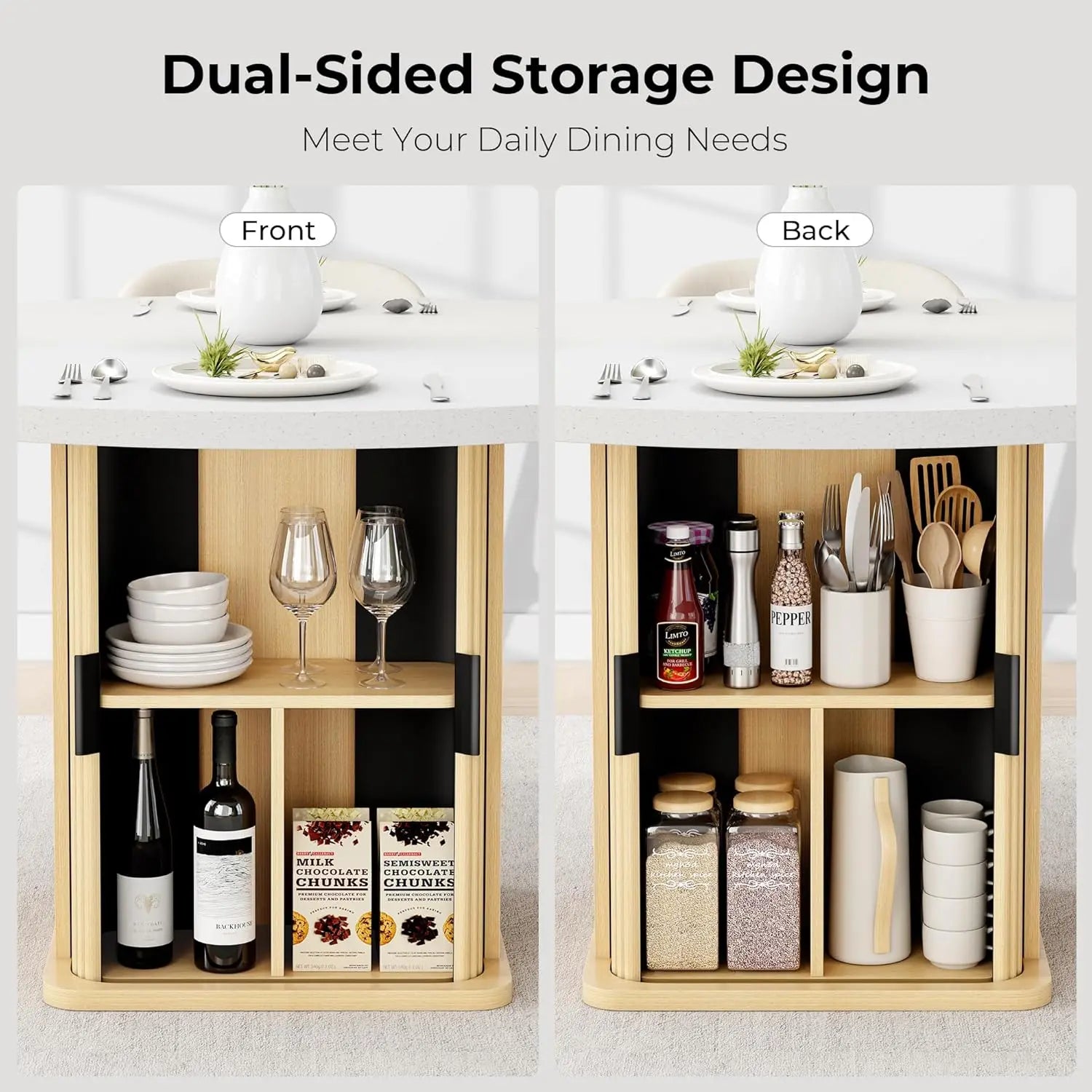 47" Round Farmhouse Dining Table with Storage