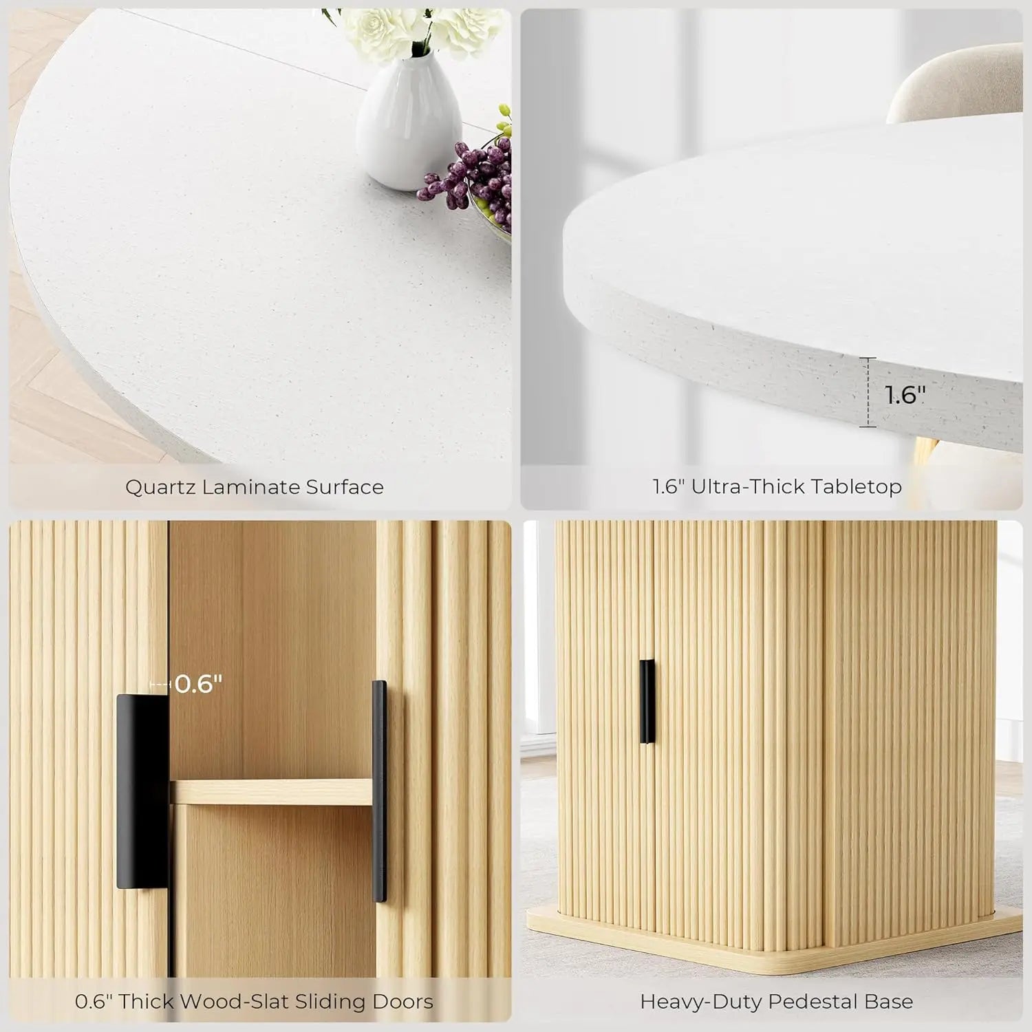 47" Round Farmhouse Dining Table with Storage