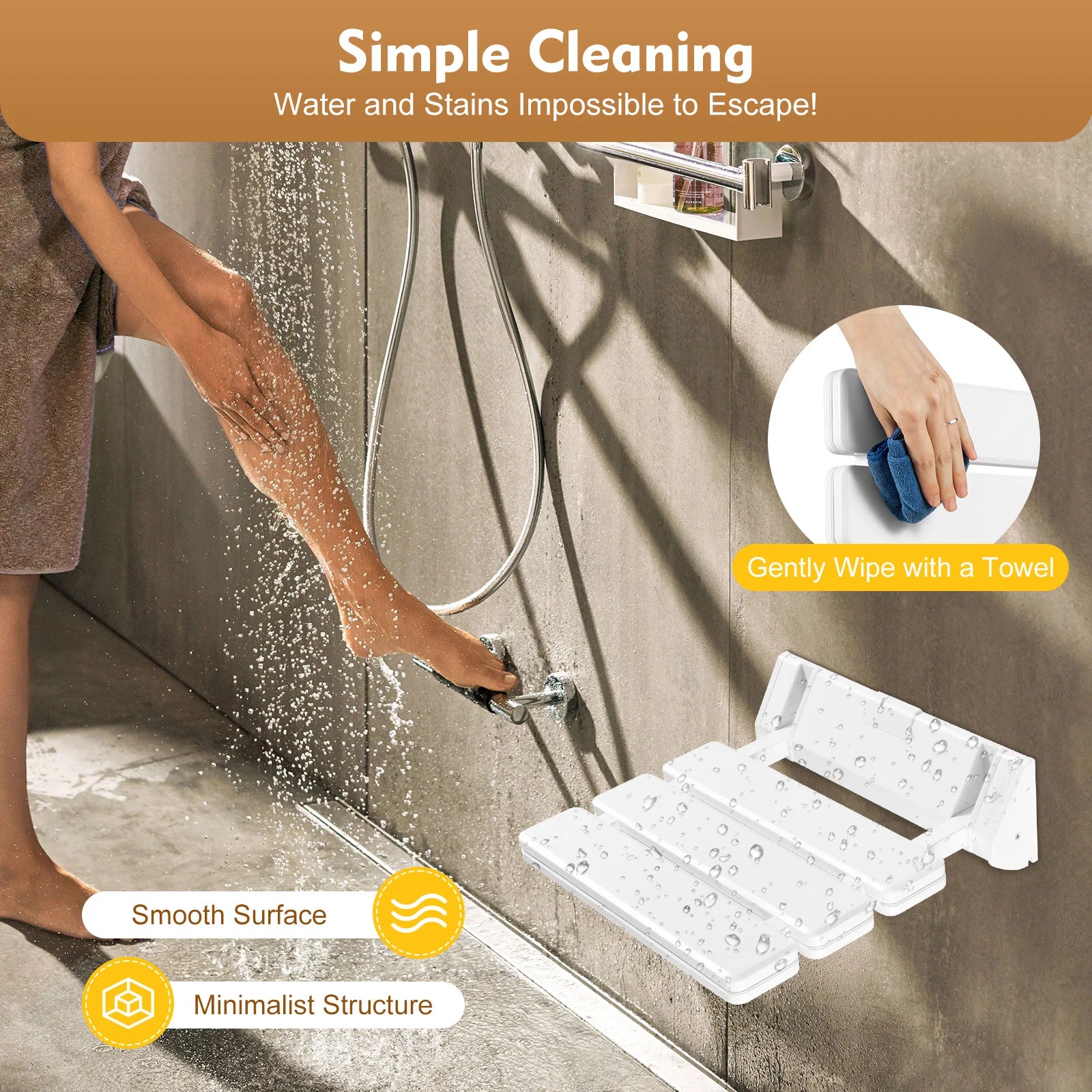 Wall-Mounted Folding Shower Seat 130kg Capacity