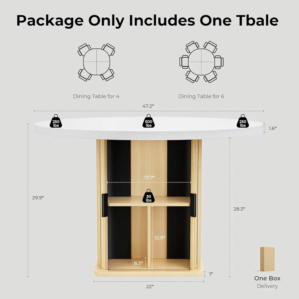 47" Round Farmhouse Dining Table with Storage