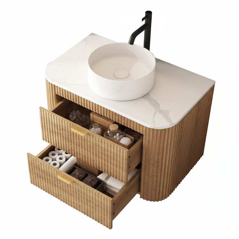 30" Floating Fluted Bathroom Vanity with Ceramic Sink