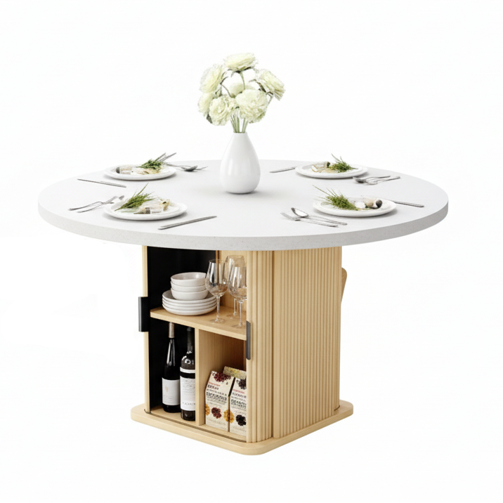 47" Round Farmhouse Dining Table with Storage