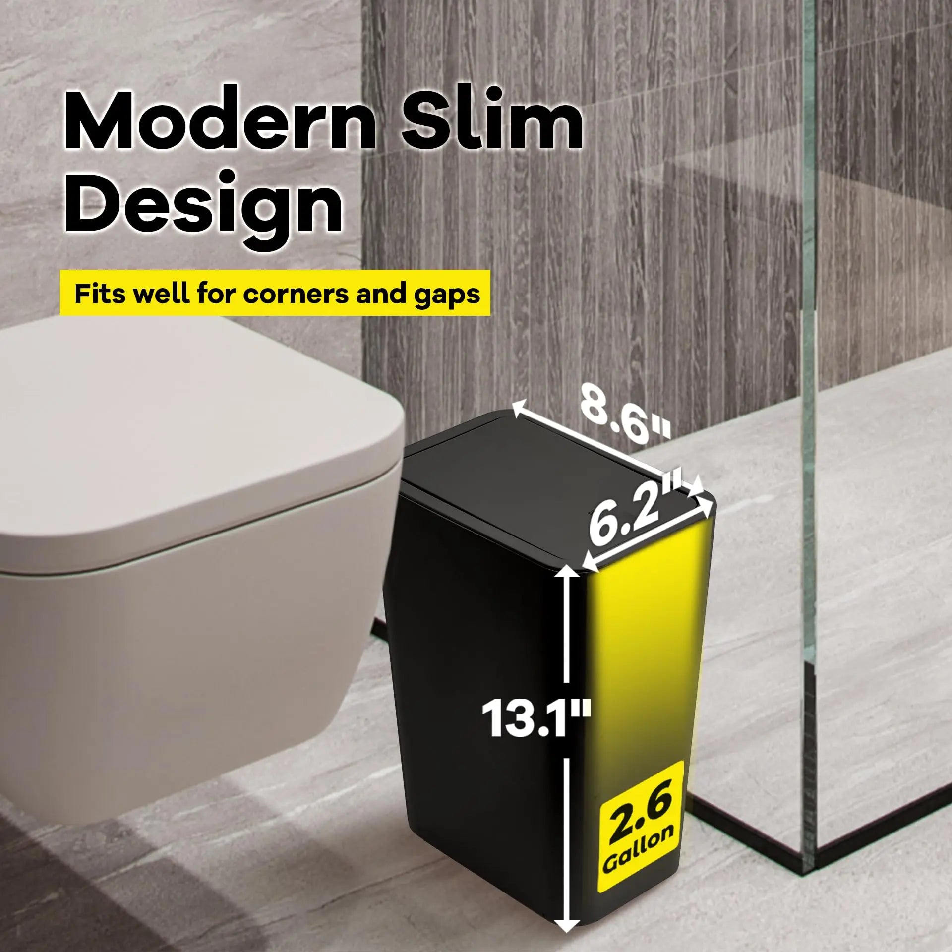 10L Slim Bathroom Trash Can with Press Top Lid