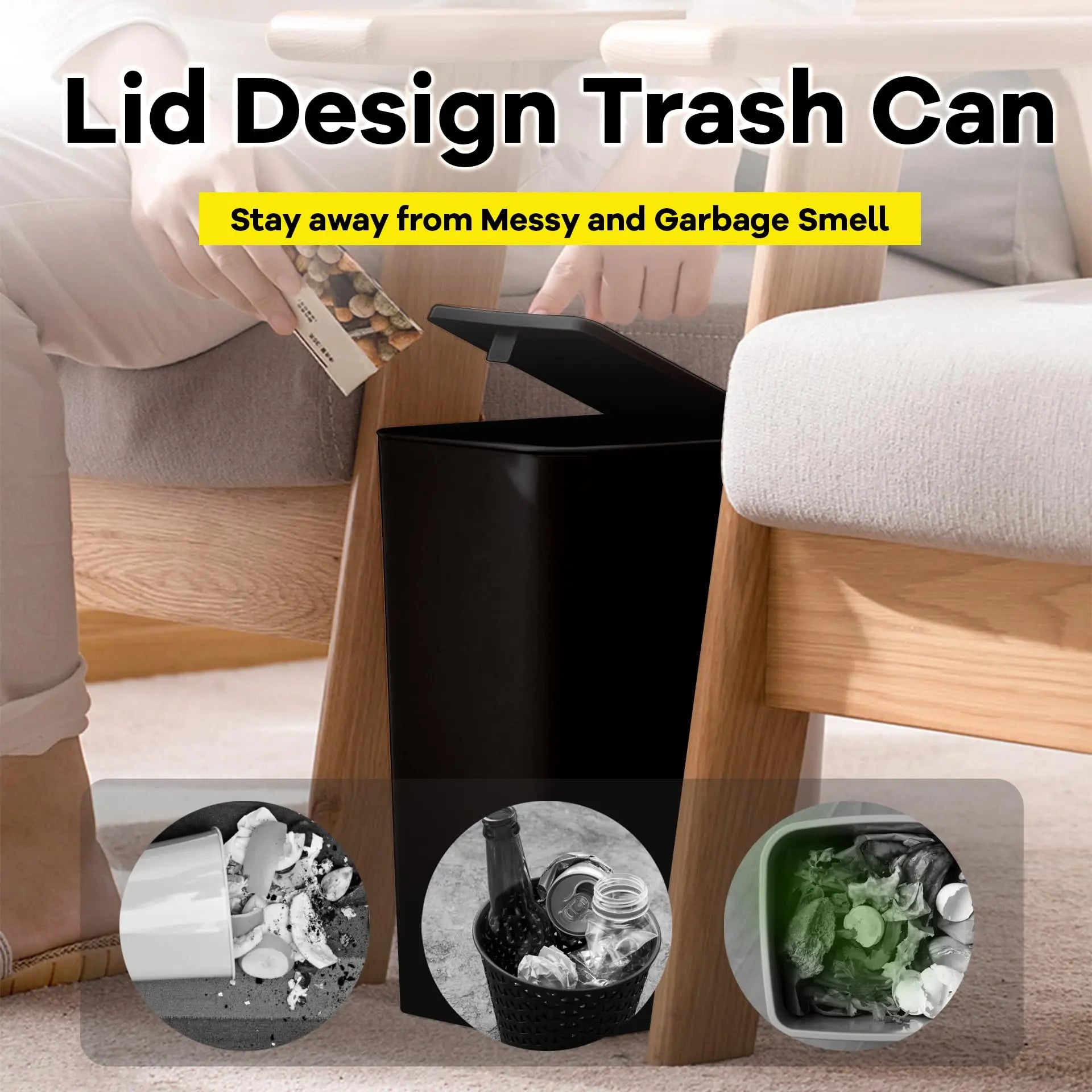 10L Slim Bathroom Trash Can with Press Top Lid