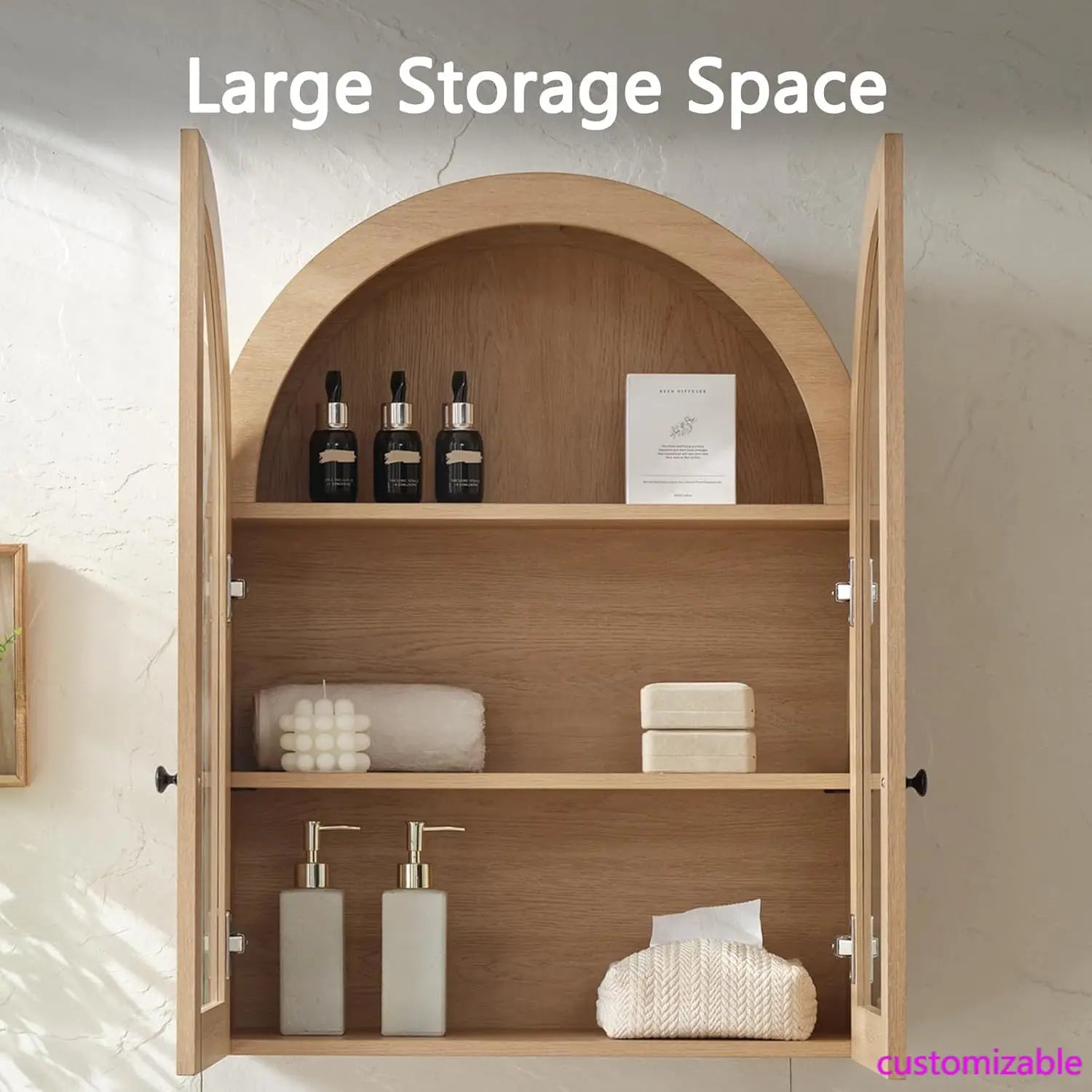 Arched Bathroom Wall Cabinet Over Toilet 23.6x31.4"