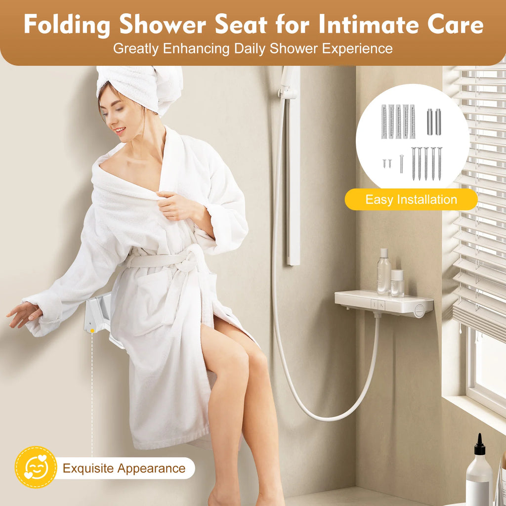 Wall-Mounted Folding Shower Seat 130kg Capacity