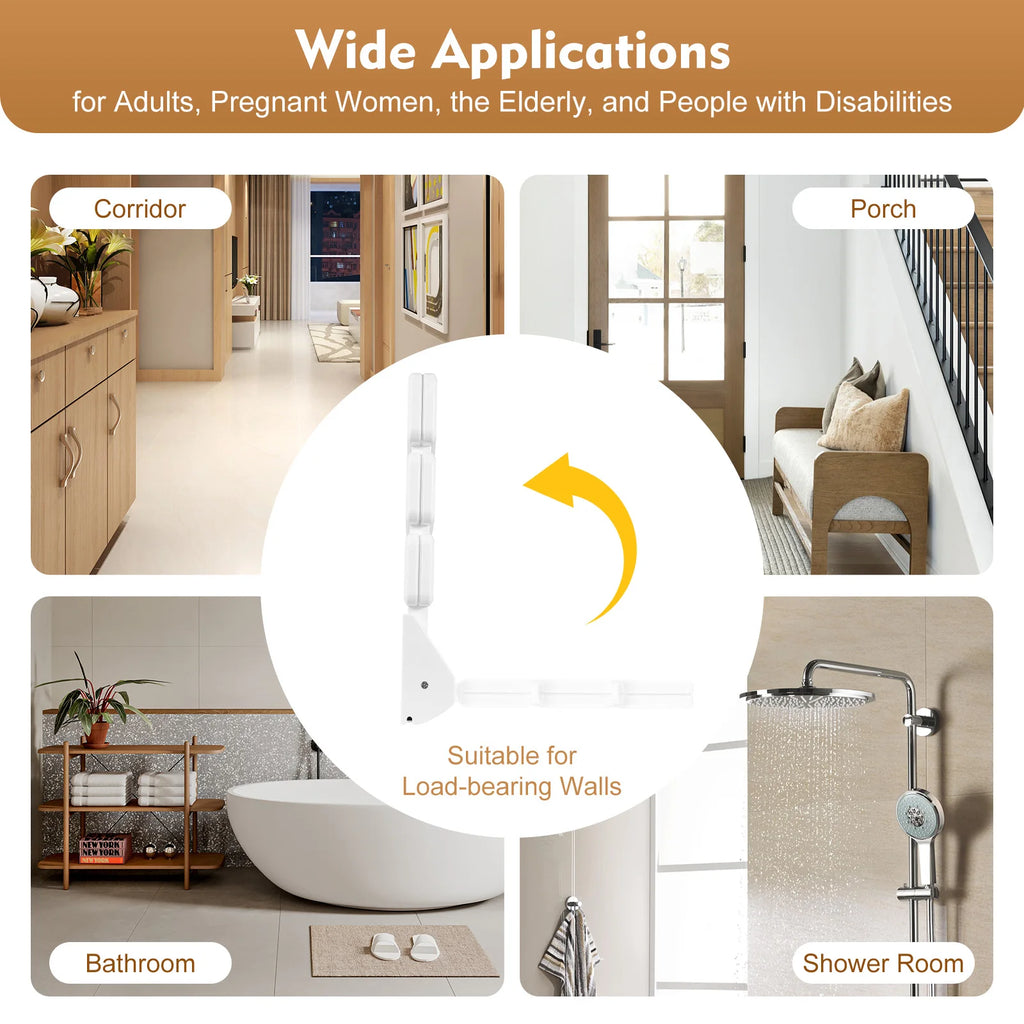 Wall-Mounted Folding Shower Seat 130kg Capacity