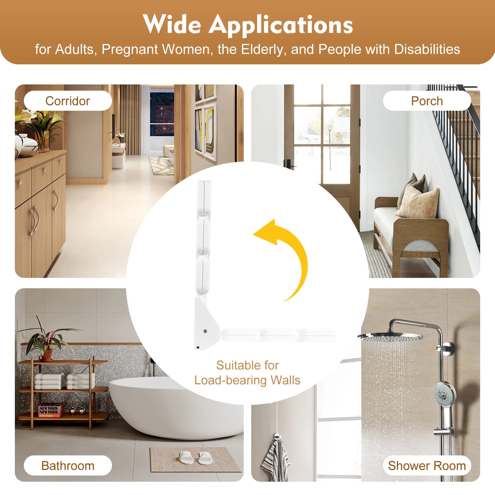 Wall-Mounted Folding Shower Seat 130kg Capacity