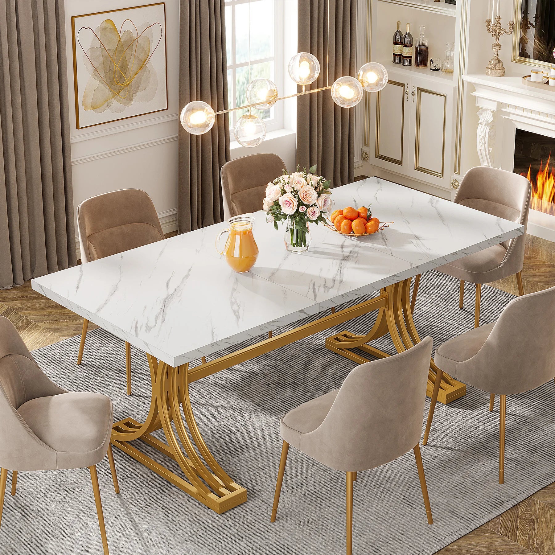 63" Dining Table with Faux Marble Top