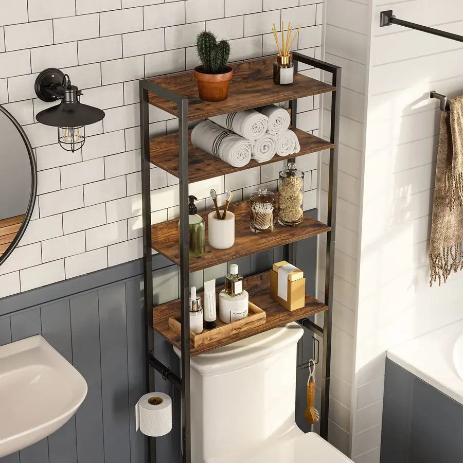 4-Tier Over Toilet Storage Rack with Hooks