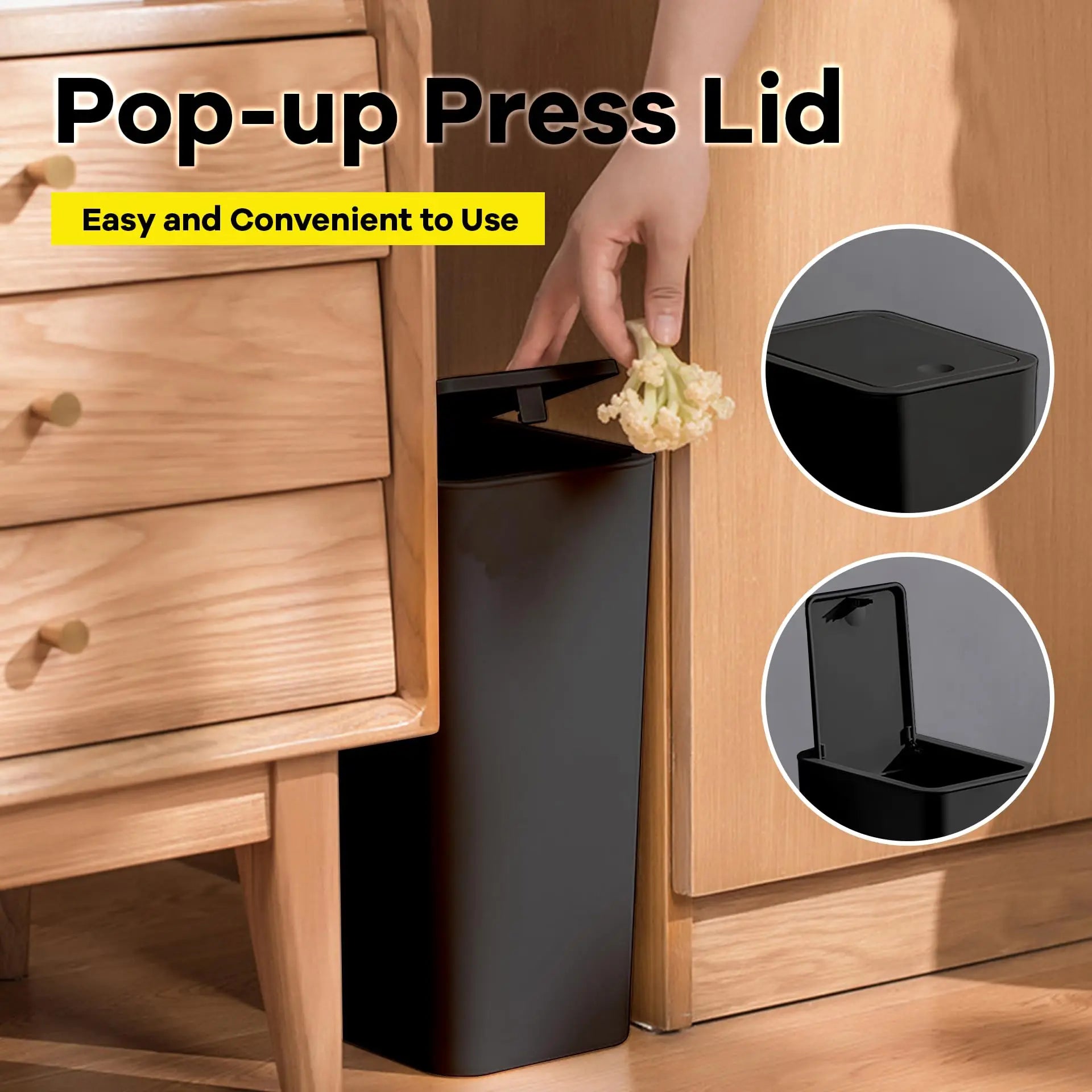 10L Slim Bathroom Trash Can with Press Top Lid