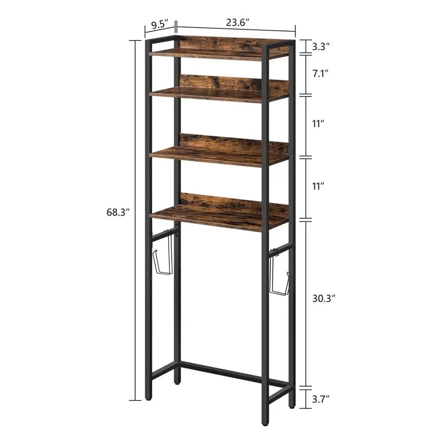 4-Tier Over Toilet Storage Rack with Hooks