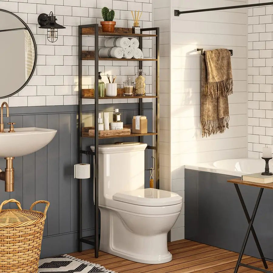 4-Tier Over Toilet Storage Rack with Hooks