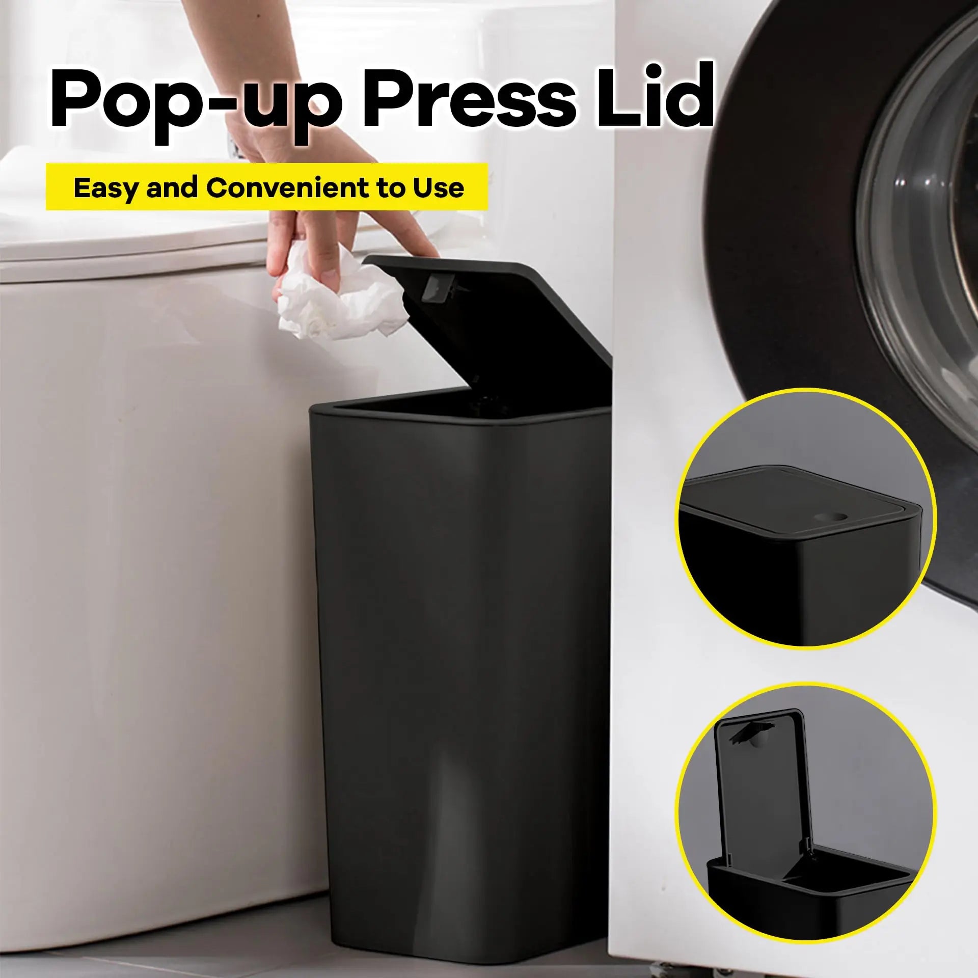 10L Slim Bathroom Trash Can with Press Top Lid