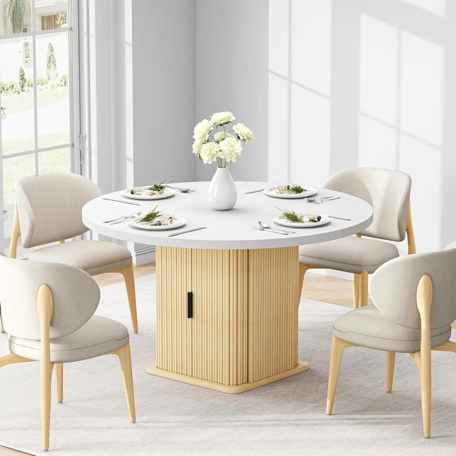 47" Round Farmhouse Dining Table with Storage