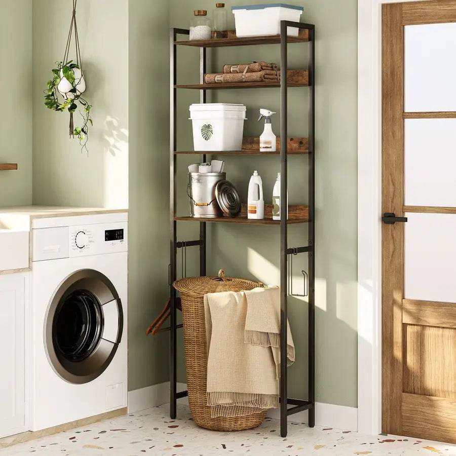 4-Tier Over Toilet Storage Rack with Hooks
